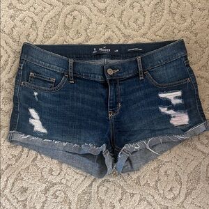 Hollister Women's Ripped Jean Shorts - Dark Blue
